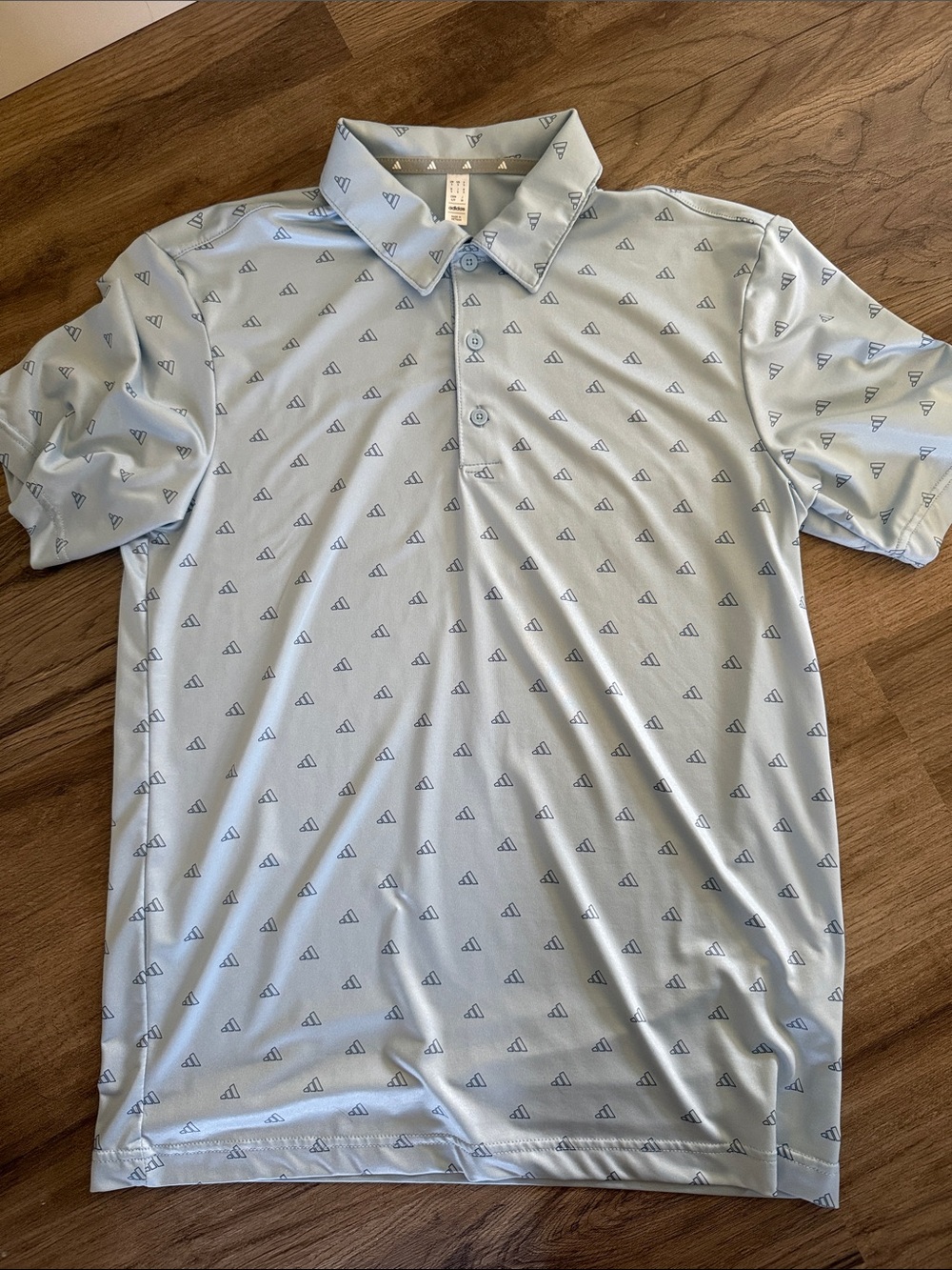 Adidas Light Blue Polo with Allover Mini Logo Print
